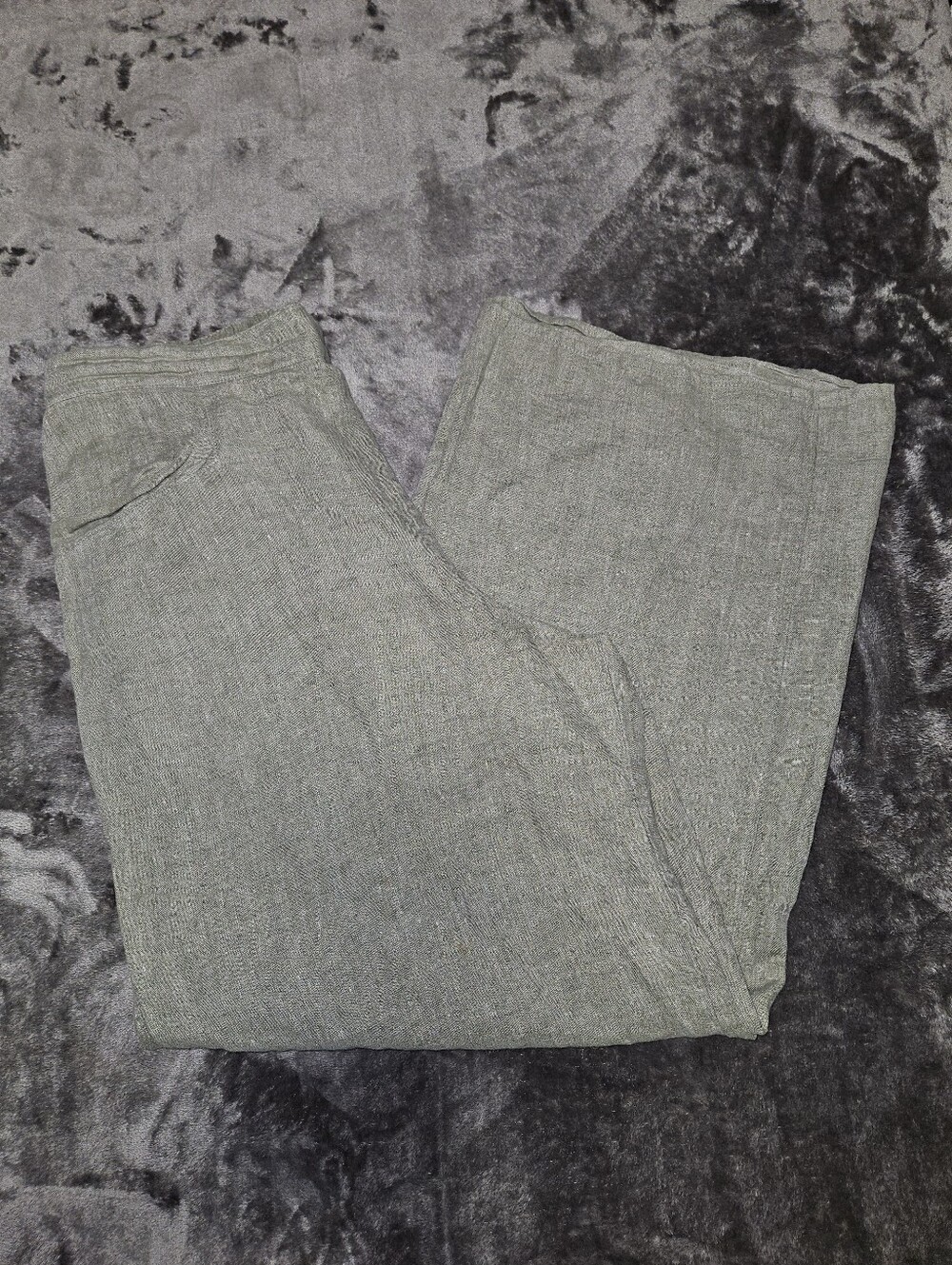 FLAX Women's Light Sage Linen Pants Large Classic Casual Granola Closet Staple